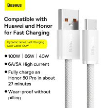 Кабель Baseus Dynamic Series Fast Charging Data Cable USB to Type-C 100W 20V 5A 2m Белый