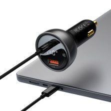 Автомобильное зарядное устройство Baseus Digital Display PD 3.1 Dual Fast Charger Car Charger 140W USB+Type-C + Кабель Type-C to Type-C 240W 1м Черный