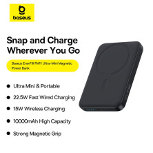 УМБ Baseus EnerFill FM11 Ultra-Mini Magnetic 2in1 10000mAh 22.5W 3A QC3.0+PD3.0 с Беспроводной зарядкой Qi 15W Черный