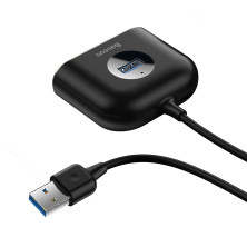 USB-хаб Baseus 5in1 Square Round HUB Adapter Type-A to USB3.0, USB2.0*3, Micro USB кабель 1м Чорний
