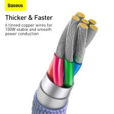 Кабель Baseus Crystal Shine Series Fast Charging Data Cable USB to Type-C 100W 20V 5A 2m Фіолетовий