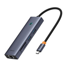 USB-хаб Baseus 7in1 Flite 7-Port Type-C HUB Adapter Type-C to USB3.0*2, Type-C(PD)*1, 4KHDMI, RJ45, SD/TF 3.0 Сірий