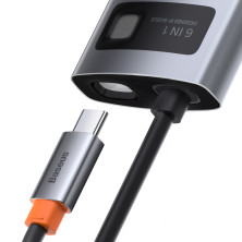 USB-хаб Baseus 6in1 Metal Gleam 6-Port Type-C HUB Adapter Type-C to USB3.0*3, Type-C(PD)*1, 4KHDMI, RJ45 Сірий