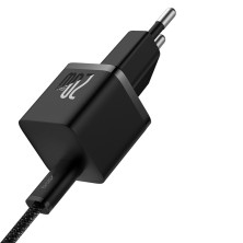 Мережевий зарядний пристрій Baseus GaN5 Mini Fast Charger 1C PD3.0 20W Type-C 3A + кабель Baseus Type-C to Type-C 100W 20V/5A 1м Чорний