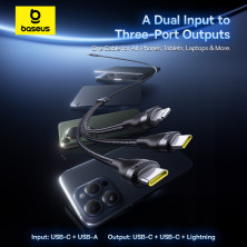Кабель Baseus Flash Series 3 3-in-2 Fast Charging Data Cable  USB+Type-C to Lightning+Type-C+Type-C 100W 1.5m Чорний