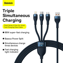 Кабель Baseus Flash Series 2 3-in-1 Fast Charging Data Cable USB to Lightning+Type-C+MicroUSB 66W 1.2m Синий
