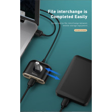 USB-хаб Baseus 5in1 Square Round HUB Adapter Type-A to USB3.0, USB2.0*3, Micro USB кабель 1м Чорний