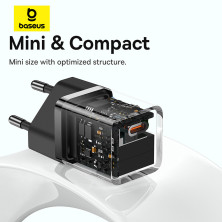 Сетевое зарядное устройство Baseus GaN5 Mini Fast Charger 1C PD3.0 30W Type-C 3A + кабель Baseus Type-C to Type-C 100W 20V/5A 1м Черный