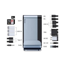 USB-хаб Baseus 16in1 Working Station Multifunctional HUB Adapter Type-C to USB3.0*3, USB2.0*2, SD, microSD, Type-C*2, 4KHDMI, VGA, AUX, RG45 Серый