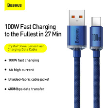 Кабель Baseus Crystal Shine Series Fast Charging Data Cable USB to Type-C 100W 20V 5A 1.2m Синий