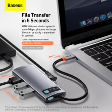 USB-хаб Baseus 6in1 Metal Gleam 6-Port Type-C HUB Adapter Type-C to USB3.0*3, Type-C(PD)*1, 4KHDMI, RJ45 Сірий