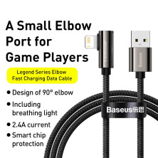 Кабель Baseus Legend Series Fast Charging Elbow Cable USB to Lightning 2.4A 1m Чорний