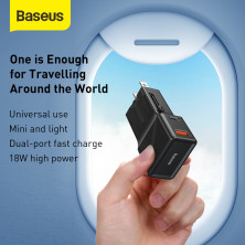 Сетевое зарядное устройство Baseus Universal Conversion PPS QC3.0+PD3.0 18W USB+Type-C 3A Универсальное Черный
