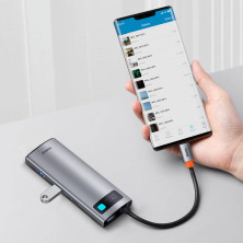 USB-хаб Baseus 7in1 Metal Gleam 7-Port Type-C HUB Adapter Type-C to USB3.0*2, Type-C(PD)*1, Type-C*1, 4KHDMI, TF, SD Серый