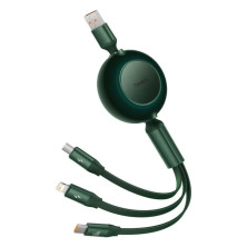 Кабель Baseus Bright Mirror 2 Series Retractable 3-in-1 Fast Charging Data Cable USB to Lightning+Type-C+MicroUSB 66W 1.1m Зелений