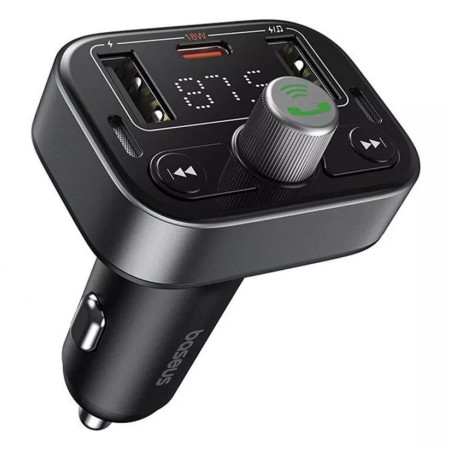 FM-трансмиттер Baseus S-09 Pro T-Typed FM Launcher MP3 Car Charger 2USB+Type-C 3.4A Черный