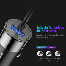 Автомобильное зарядное устройство Baseus Enjoy Together 2в1 4.8A USB с зарядным кабелем Type-C / Lightning 1.2м Черный