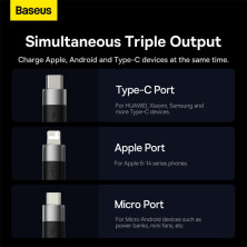 Кабель Baseus StarSpeed 3-in-1 Fast Charging Data Cable USB to Lightning+Type-C+MicroUSB 3.5А 0.6m Черный