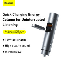 FM-трансмиттер Baseus Energy Column 2в1 MP3 Car QC3.0 18W Charger Bluetooth 5.0 2USB 3A Серебристый