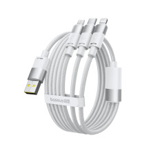 Кабель Baseus StarSpeed Series 3-in-1 Fast Charging Data Cable USB to Lightning+Type-C+MicroUSB 100W 1.5m Білий