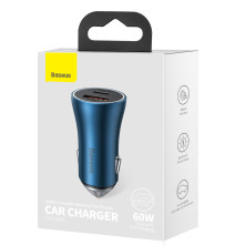 Автомобільний зарядний пристрій Baseus Golden Contactor Max Dual Fast Charger Car Charger 60W USB+Type-C Блакитний