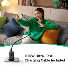 Мережевий зарядний пристрій Baseus GaN5 Mini Fast Charger 1C PD3.0 25W Type-C 3A + кабель Baseus Type-C to Type-C 100W 20V/5A 1м Чорний