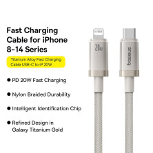 Кабель Baseus Titanium Alloy Series Fast Charging Data Cable Type-C to Lightning PD 20W 1m Серый