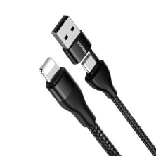 Кабель Baseus Dual Output Cafule 2-in-1 Fast Charging Data Cable USB + Type-C to Lightning 18W 1m Чорний