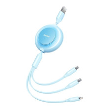 Кабель Baseus Bright Mirror 2 Series Retractable 3-in-1 Fast Charging Data Cable USB to Lightning+Type-C+MicroUSB 3.5А 1.1m Блакитний