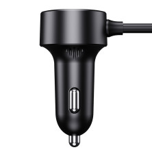 Автомобільний зарядний пристрій Baseus High Efficiency Pro 1-for-2 Car Cigarette Lighter 30W USB+Type-C + 2 Прикурювача Чорний