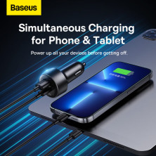 Автомобільний зарядний пристрій Baseus High Efficiency Pro 1-for-2 Car Cigarette Lighter 30W USB+Type-C + 2 Прикурювача Чорний