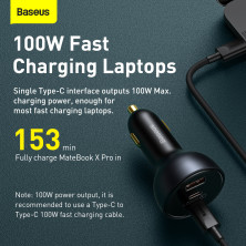 Автомобильное зарядное устройство Baseus Qualcomm QC 5 Technology Multi-Port Fast Charge Car Charger 160W USB+2Type-C + Кабель Type-C to Type-C 100W 1м Серый