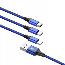 Кабель Baseus Rapid Series Cable 3-in-1 Fast Charging Data Cable USB to Lightning+Type-C+MicroUSB 3А 1.2m Синій