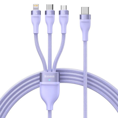 Кабель Baseus Flash Series 2 3-in-1 Fast Charging Data Cable Type-C to Lightning+Type-C+MicroUSB 100W 1.5m Фіолетовий