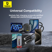 Автомобільний зарядний пристрій Baseus Multi-Port Fast Charge Car Charger 152.5W USB+2Type-C + Кабель Type-C to Type-C 100W 1м Чорний