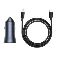 Автомобільний зарядний пристрій Baseus Golden Contactor Pro Dual Quick Charger Car Charger 40W USB+Type-C + Кабель Type-C to Lightning 1м Сірий