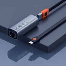 USB-хаб Baseus Steel Cannon Series USB A & Type-C Bidirectional Gigabit LAN Ethernet RJ45 Adapter Сірий