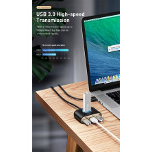 USB-хаб Baseus 5in1 Square Round HUB Adapter Type-A to USB3.0, USB2.0*3, Micro USB кабель 1м Чорний