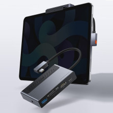 USB-хаб Baseus 6in1 Magic Multifunctional Type-C with a Retractable Clip Type-C to USB3.0, Type-C, 4KHDMI, AUX, TF, SD Сірий