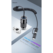 Автомобильное зарядное устройство Baseus Enjoy Together 2в1 4.8A USB с зарядным кабелем Type-C / Lightning 1.2м Черный