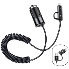 Автомобильное зарядное устройство Baseus Enjoy Together 2в1 4.8A USB с зарядным кабелем Type-C / Lightning 1.2м Черный