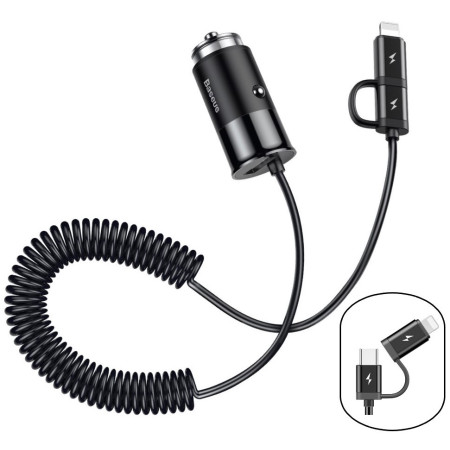 Автомобильное зарядное устройство Baseus Enjoy Together 2в1 4.8A USB с зарядным кабелем Type-C / Lightning 1.2м Черный