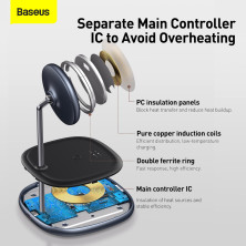 Беспроводное зарядное устройство Baseus Swan 2in1 Magnetic с функцией MagSafe и Qi 20W и адаптером QC3.0 Черный