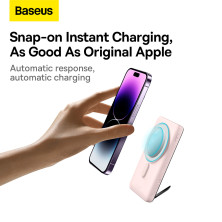 УМБ Baseus Magnetic Bracket 3in1 10000mAh 20W 3A QC3.0+PD3.0 с Беспроводной зарядкой Qi 15W Розовый