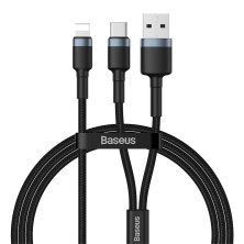 Кабель Baseus Dual Output Cafule 2-in-1 Fast Charging Data Cable USB + Type-C to Lightning 18W 1m Чорний