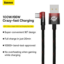 Кабель Baseus MVP 2 Elbow-shaped Fast Charging Data Cable USB to Type-C 100W 20V 5A 1m Черно-Красный