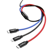 Кабель Baseus Three Primary Colors 3-in-1 Fast Charging Data Cable USB to Lightning+Type-C+MicroUSB 3.5А 0.3m Чорний
