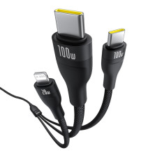 Кабель Baseus Flash Series 3 3-in-1 Fast Charging Data Cable  Type-C to Lightning+Type-C+Type-C 100W 1.5m Чорний