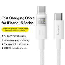 Кабель Baseus Display 2 Series Fast Charging Data Cable Type-C to Type-C 100W 20V 5A 1m Белый