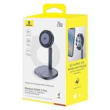 Беспроводное зарядное устройство Baseus Orbit 2 Pro Air-Cooled 2-in-1 Magnetic с функцией MagSafe и Qi2 20W Серый